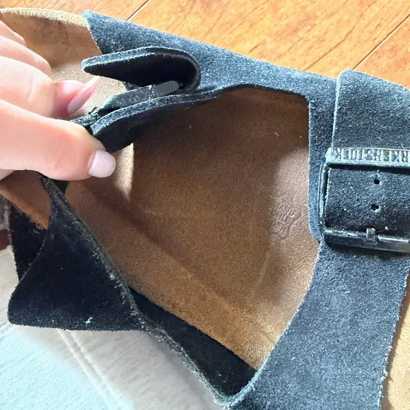 Black Suede Birkenstock Slide Sandals 42 soft footbed - Picture 6 of 6